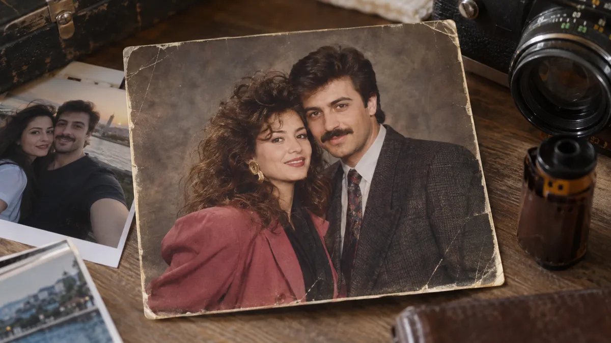 80’ler konseptine çift ve aile fotoğrafları da yapay zekâ araçlarıyla dahil edilebiliyor.