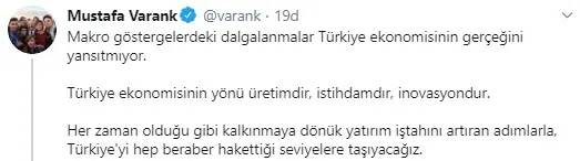 Sanayi Bakanı ve Teknoloji Bakanı Mustafa Varank’tan ekonomi açıklaması
