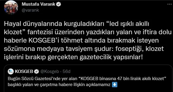 Sözcü ve OdaTV’nin KOSGEB üzerinden başlattığı algı operasyonuna sert tepki!