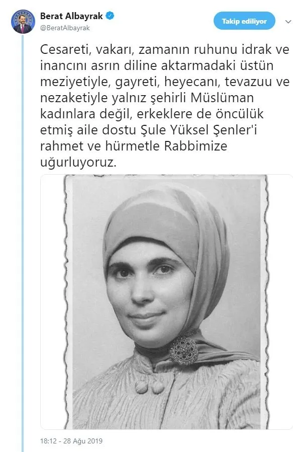 Bakan Albayrak’tan Şule Yüksel Şenler mesajı