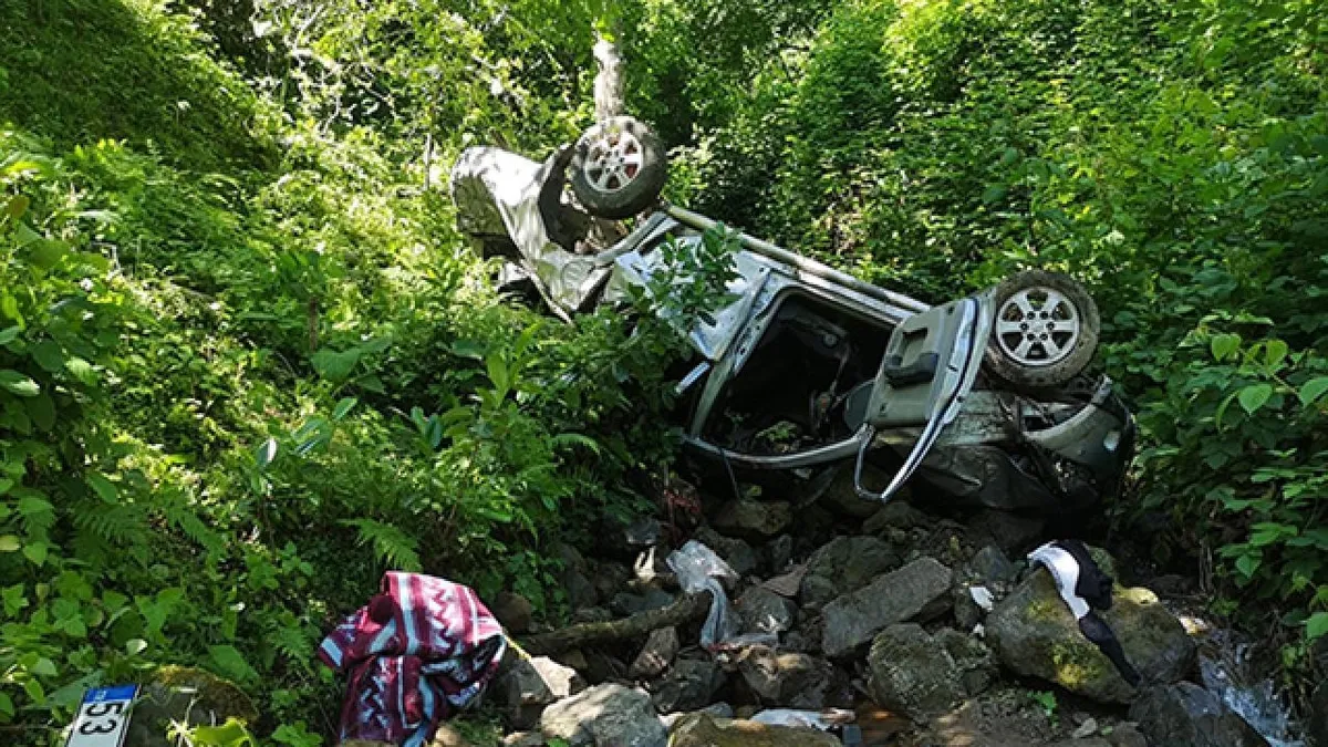 Rize'de feci kaza! Kamyonet uçuruma yuvarlandı