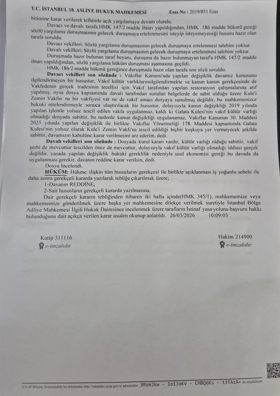 Galata Kulesi davasında karar! İBB’ye ret: Tartışma bitti - 1