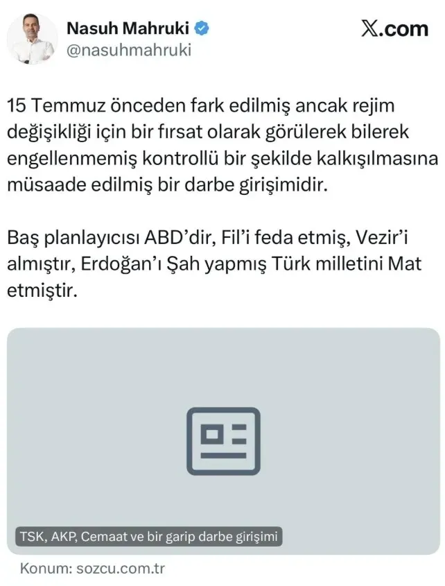 Eski AKUT Başkanı Nasuh Mahruki 15 Temmuz paylaşımına yönelik soruşturma kapsamında tutuklandı - 1