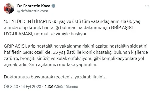 Sağlık Bakanı Fahrettin Koca'dan grip aşısı açıklaması: Başlıyor... - 4