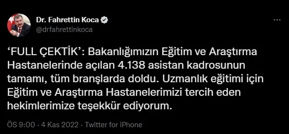bakan-koca-full-cektik-diyerek-duyurdu-4-bin-138-asistan-kadrosunun-tamami-doldu-1667586292108.jpg Bakan Koca 'full çektik' diyerek duyurdu: 4 bin 138 asistan kadrosunun tamamı doldu - 2
