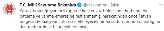 MSB’den Bitlis’teki askeri helikopter kazası hakkında flaş açıklama