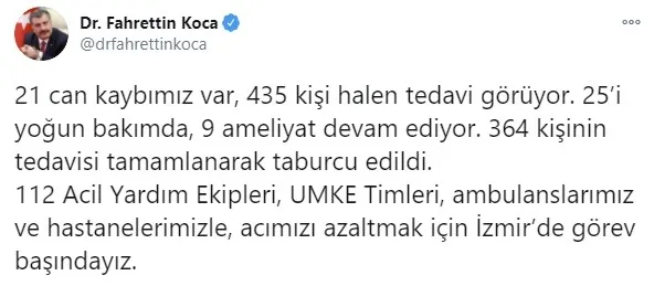 Son dakika: Sağlık Bakanı Fahrettin Koca'dan flaş İzmir depremi açıklaması! 21 can kaybımız var - 1