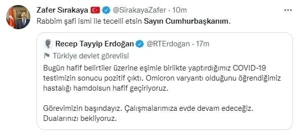 Başkan Recep Tayyip Erdoğan’ın koronavirüs testi pozitif çıktı
