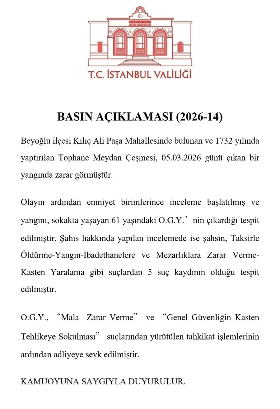 1772988386543.jpeg Tarihi emanete ihanet: 300 yıllık Tophane Çeşmesi'ni ateşe verdiler - 5