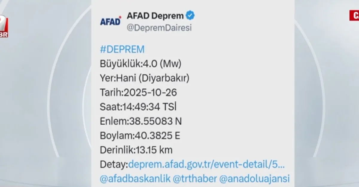 Diyarbakır'da 4 büyüklüğünde deprem