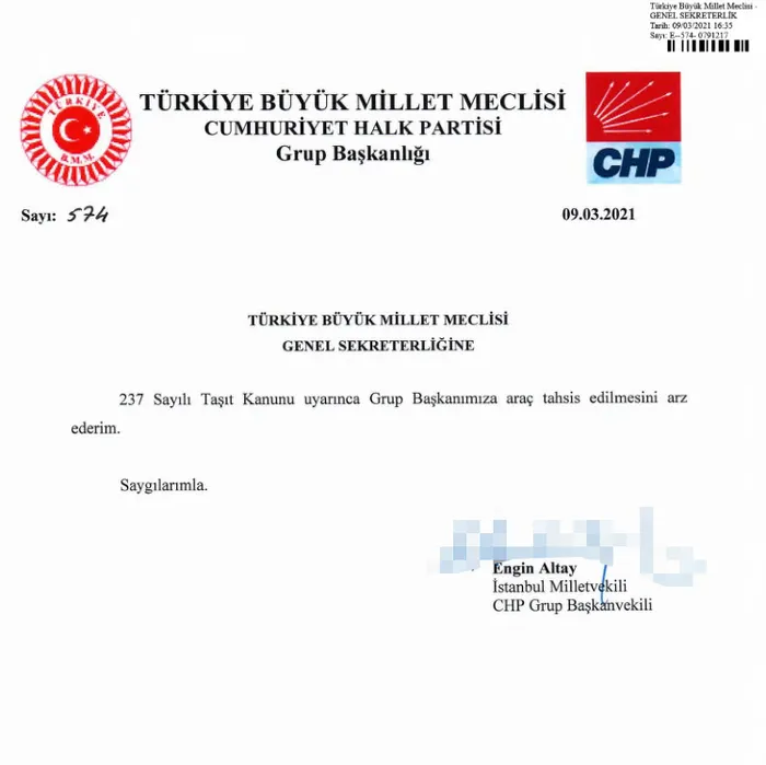 CHP Genel Başkanı Kemal Kılıçdaroğlu üçüncü makam aracını Meclis’ten istedi! İşte o yazı