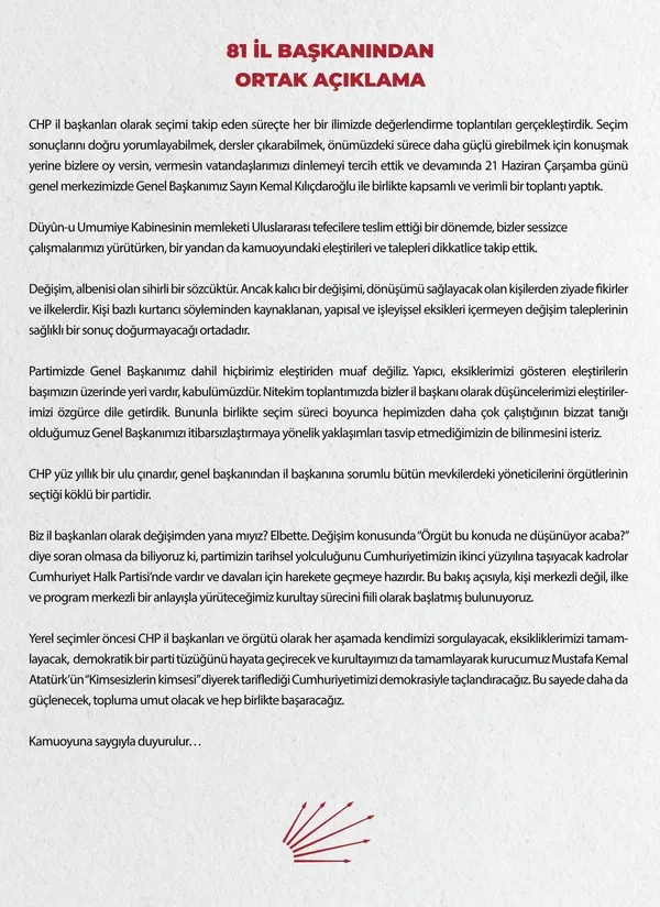 CHP’de 81 il başkanından Kemal Kılıçdaroğlu’na destek! Ekrem İmamoğlu’na bay bay dediler! İmamoğlu’ndan ilk tepki