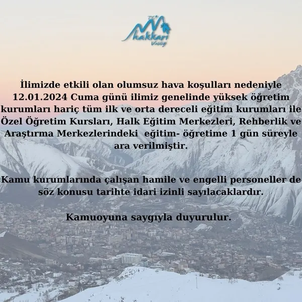 Yarın okullar hangi illerde tatil? 12 Ocak Cuma günü okullar tatil mi son dakika? Hakkari, Şırnak, Ağrı, Bitlis...