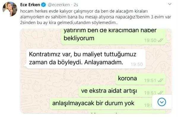 Ece Erken kirasını isteyen ev sahibine isyan etti! Sosyal medya yıkıldı