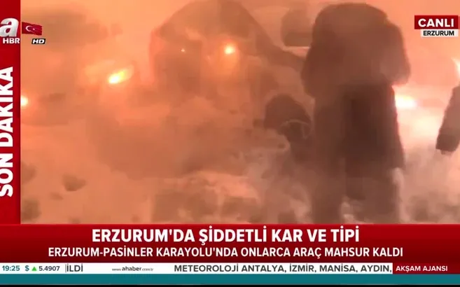 Erzurum'da şiddetli kar ve tipi! Onlarca araç mahsur kaldı