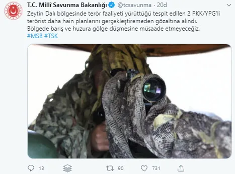Son dakika: MSB duyurdu: Zeytin Dalı bölgesinde 2 terörist gözaltına alındı - 1