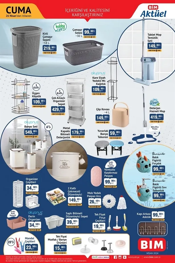 BİM 26 Nisan aktüel kataloğu yayınladı! BİM’de bu hafta robot süpürge, çamaşır sepeti, ayakkabılık, elektrikli su pompası uyguna satışta
