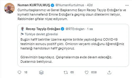 Başkan Recep Tayyip Erdoğan’ın koronavirüs testi pozitif çıktı