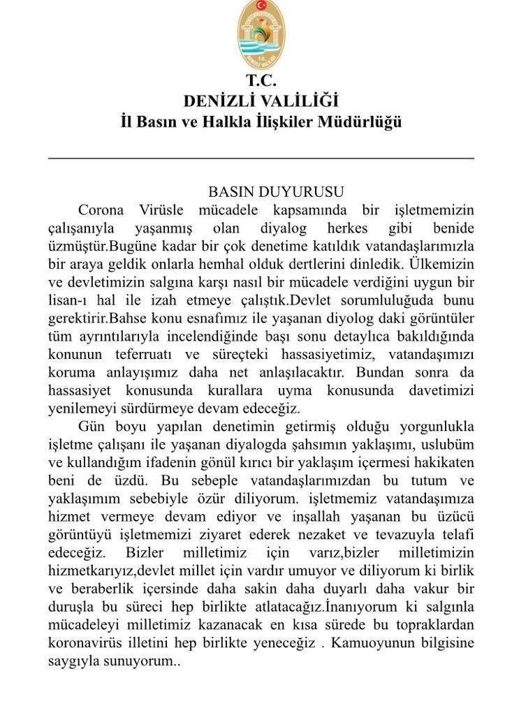 Denizli Valisi Ali Fuat Atik vatandaştan özür diledi - 1