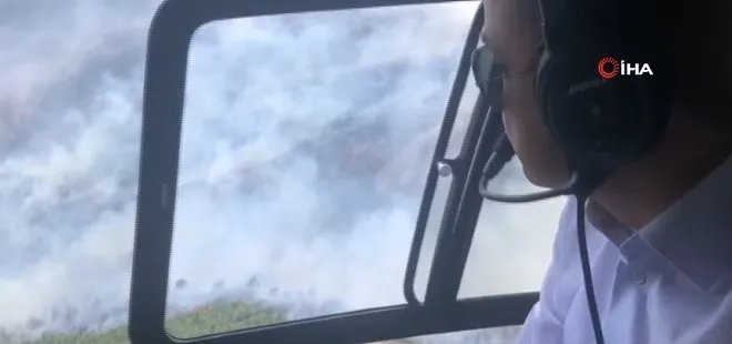 Çanakkale’deki orman yangınını söndürme çalışmalarını Bakan Pakdemirli havadan izledi