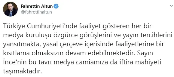 Katıldığı programın Başkan Erdoğan’a bağlanması üzerine yayını terk eden CHP’li Muharrem İnce’ye cevap