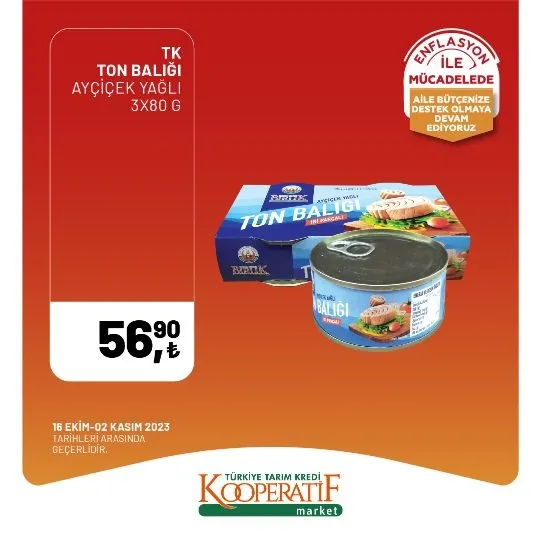 Tarım Kredi Market 30 Ekim indirim kataloğu! Kuru Soğan 5,90 TL, Salatalık 9,75 TL, Limon 10,90 TL, Yerli muz 28,90 TL, Mandalina 12,50 TL satışta…