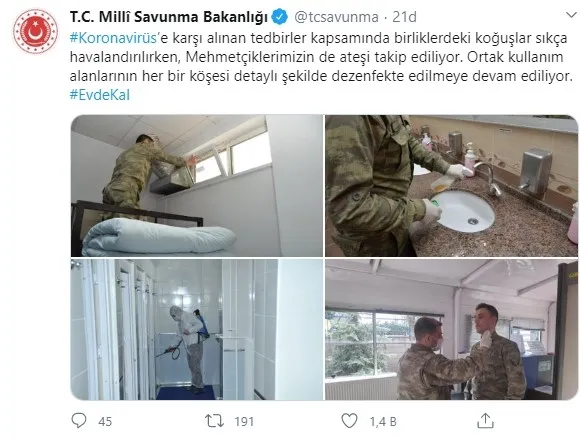 Son dakika: Milli Savunma Bakanlığından Koronavirüs ile mücadele açıklaması