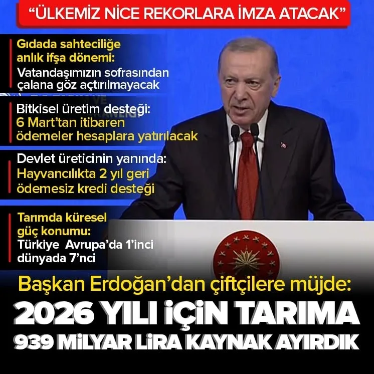 Erdoğan’dan tarıma destek paketi