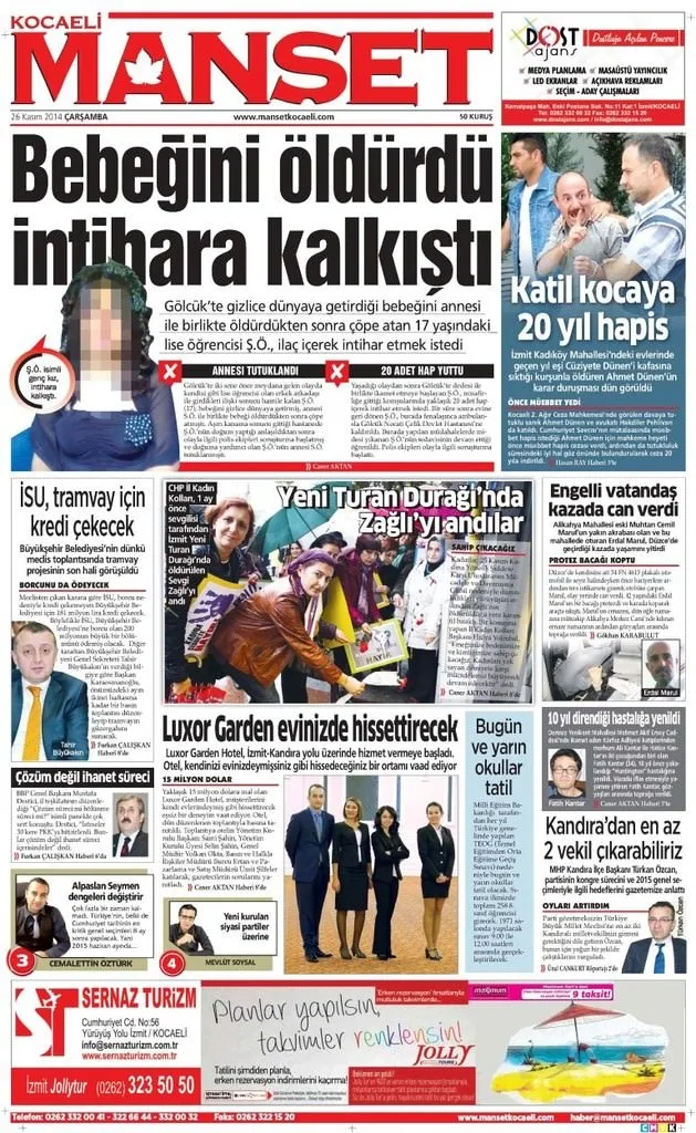 26/11/2014 - Anadolu gazeteleri manşetleri