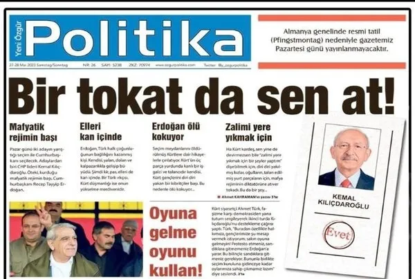 PKK'nın paçavrası Özgür Politika Kılıçdaroğlu için manşetten oy istedi! - 1