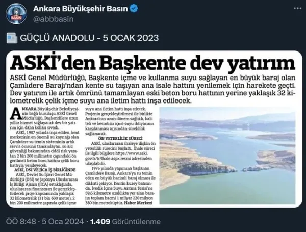 DSİ’den projeye çökmeye çalışan ABB Başkanı Mansur Yavaş’a yanıt