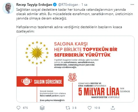 Son dakika: Başkan Erdoğan'dan salgın döneminde "destek" paylaşımı: Topyekun bir seferberlik yürüttük - 1