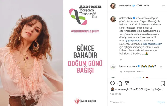Gökçe Bahadır'dan doğum gününde anlamlı istek! Kansersiz Yaşam Derneği için... - 1
