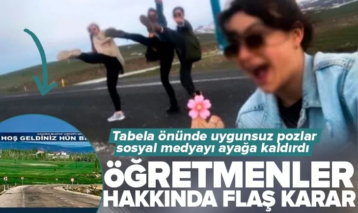 Erzurum’da tabela önünde uygunsuz fotoğraflar tepki toplamıştı! Öğretmenler hakkında karar
