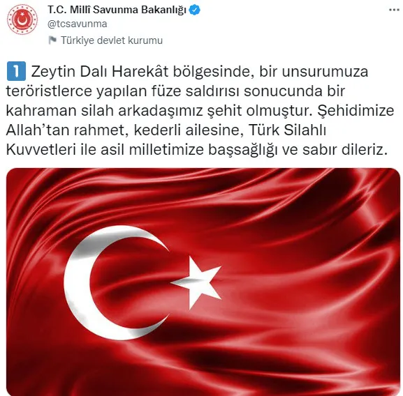 Son dakika: Zeytin Dalı Harekat bölgesinden acı haber! 1 şehit var | 24 terörist öldürüldü - 1