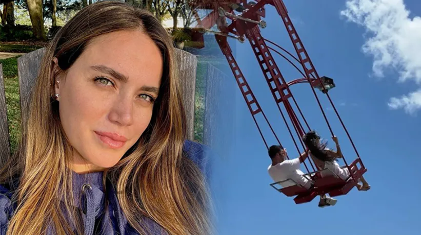 Yürekler ağza geldi! Ceyda Ateş 75 metrelik dev salıncakta panik yaşadı