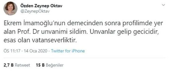 Prof. Özden Zeynep Oktav, İmamoğlu’na tepki gösterip unvanını sildi!