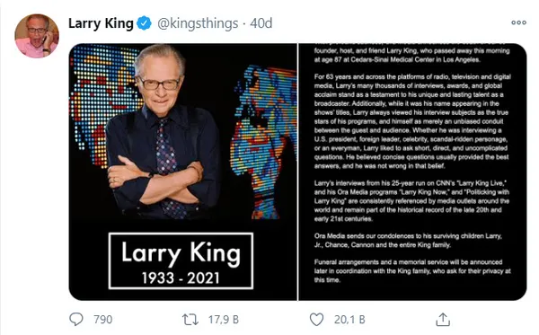 ABD’li ünlü sunucu Larry King hayatını kaybetti - 1