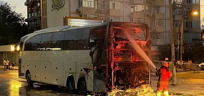 İstanbul’da facia ucuz atlatıldı! Alev alan yolcu otobüsü söndürüldü