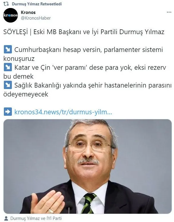 İYİ Parti Genel Başkan Yardımcısı Durmuş Yılmaz FETÖ’nün sitesine konuştu
