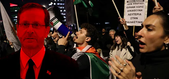 Güney Kıbrıs’ta katil devletin Cumhurbaşkanı Herzog’a protesto şoku! Ülkemizden defol!