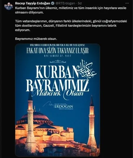 İşte Başkan Erdoğan'ın o paylaşımı (X)