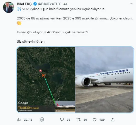 THY'nin 393'üncü uçağı filoya katıldı