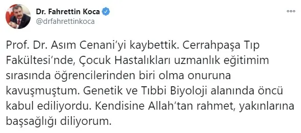 Bakan Fahrettin Koca Prof. Dr. Asım Cenani'nin hayatını kaybettiği duyurdu - 1