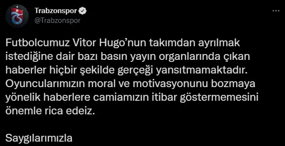 Trabzonspor’dan Hugo açıklaması! Ayrılacak mı?