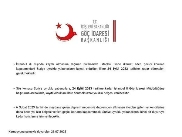 İstanbul’daki Suriyelilere 24 Eylül uyarısı! İçişleri Bakanlığı açıkladı