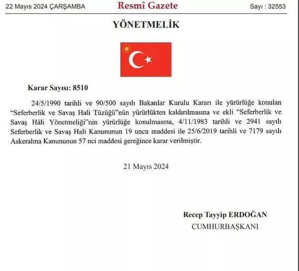 Başkan Erdoğan imzaladı! Seferberlik ve Savaş Hâli Yönetmeliği Resmi Gazete’de...