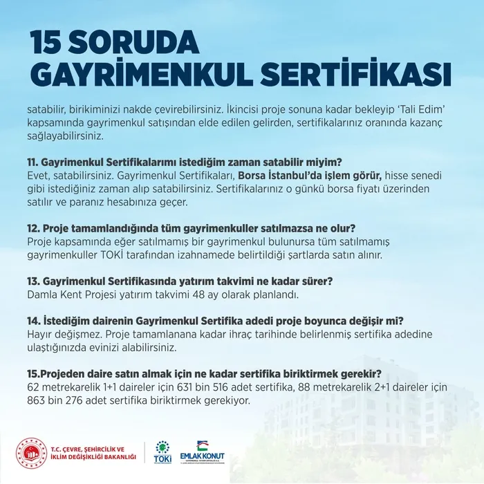 Bakan Kurum Gayrimenkul Sertifikası’nın detaylarını açıkladı: Peşinat ve faiz yok