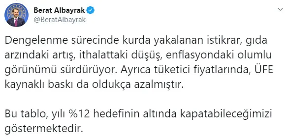 Bakan Berat Albayrak’tan enflasyon açıklaması