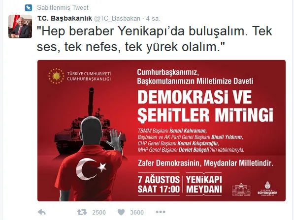 Başbakan Binali Yıldırım'dan Yenikapı çağrısı - 1